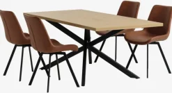 NORTOFT L200 bord eg + 4 HYGUM stole cognac