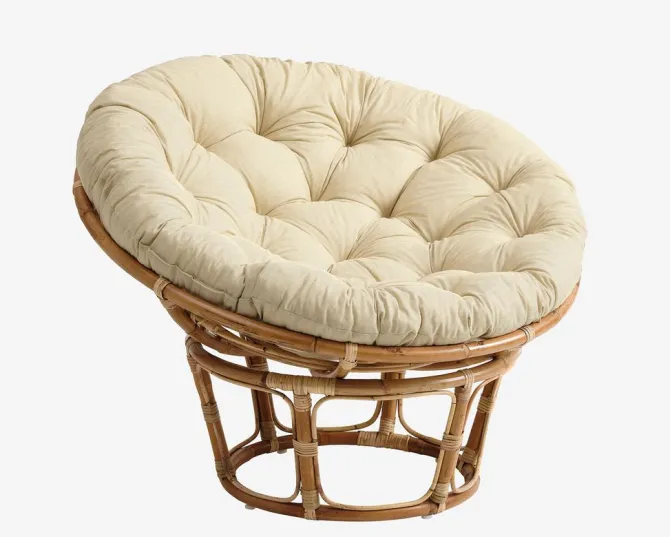 Rattanstol JORDRUP Ø100cm natur/råhvidt stof