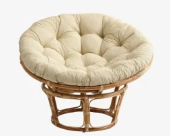 Rattanstol JORDRUP Ø100cm natur/råhvidt stof