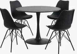 RINGSTED Ø100 bord sort + 4 KLARUP stole sort