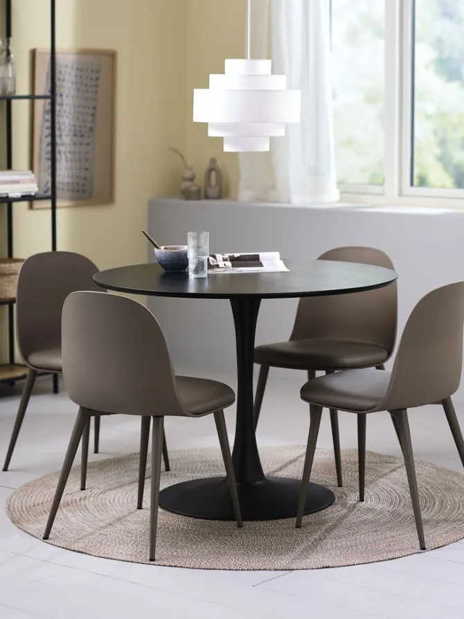 RINGSTED Ø100 bord sort + 4 ULDAL stole brun