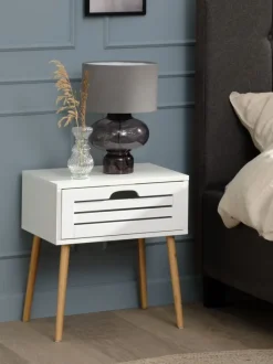 Sengebord BROBY 1 skuffe bambusfarve/hvid