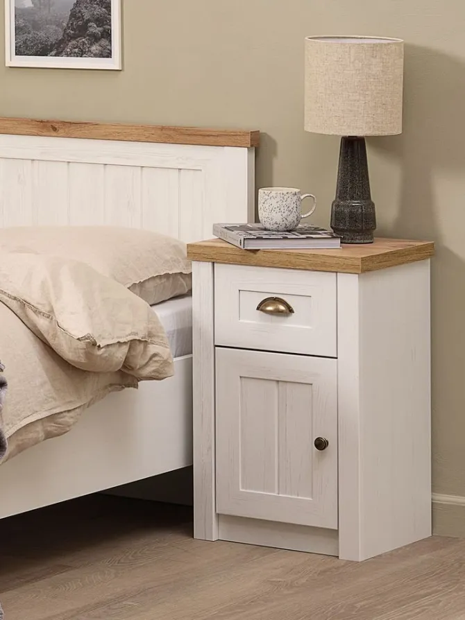 Sengebord MARKSKEL 1 skuffe hvid/egefarve