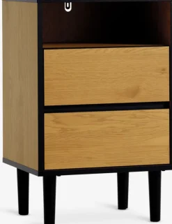 Sengebord ODENSE 2 skuffer egefarve/sort