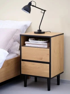 Sengebord ODENSE 2 skuffer egefarve/sort