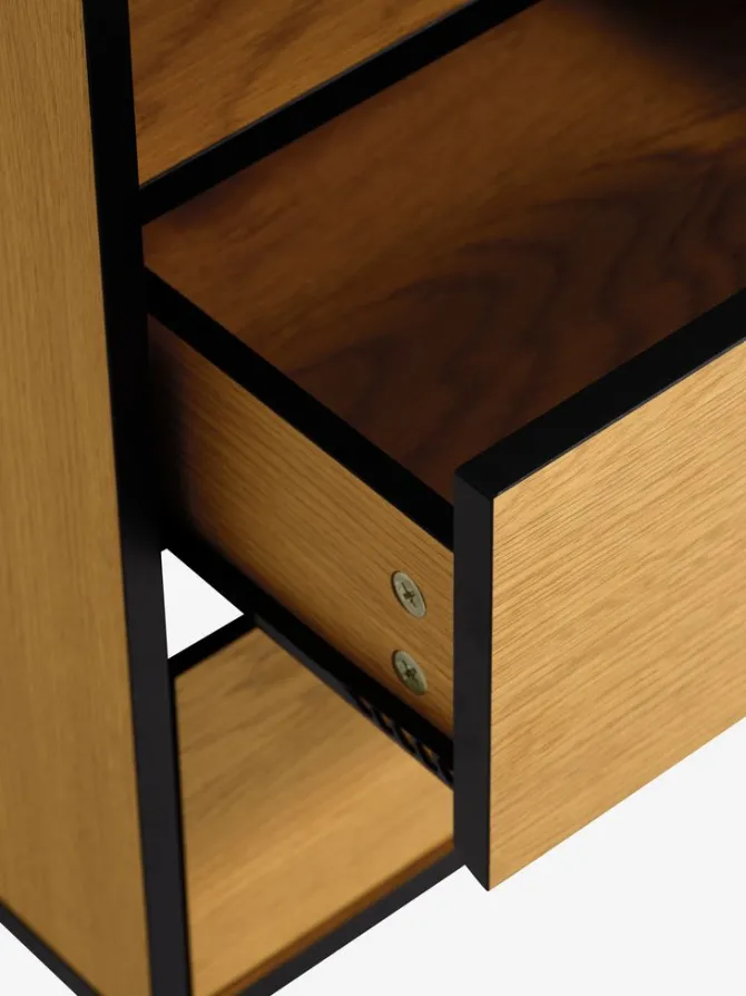 Sengebord ODENSE 2 skuffer egefarve/sort