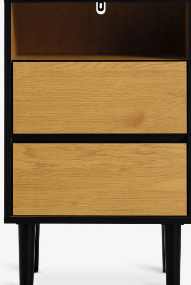 Sengebord ODENSE 2 skuffer egefarve/sort