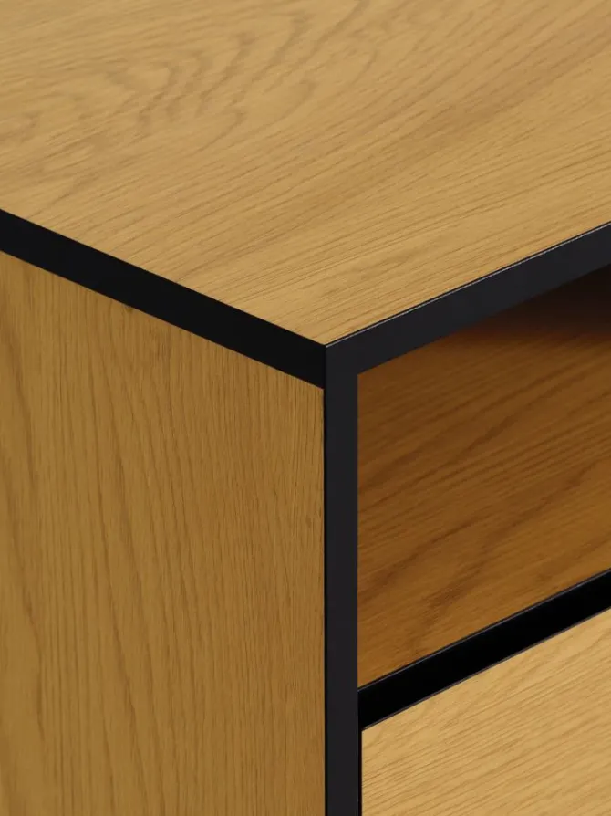 Sengebord ODENSE 2 skuffer egefarve/sort