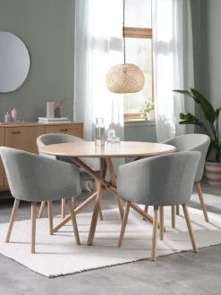 SKIBET Ø120 bord lys eg + 4 KLOSTER stole lysegrå/eg
