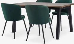 SKOVLUNDE L160 bord mørk eg + 4 RISSKOV stole mørkegrøn