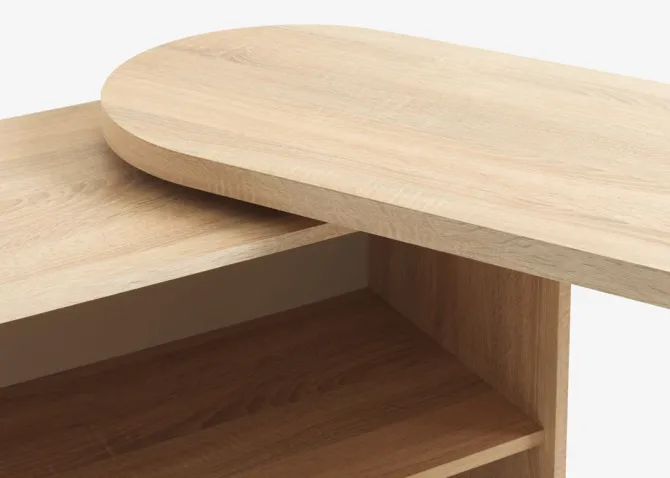 Skrivebord LANGAGER 41-107x107-165 lys eg farve/hvid