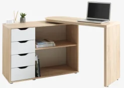 Skrivebord LANGAGER 41-107x107-165 lys eg farve/hvid