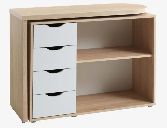 Skrivebord LANGAGER 41-107x107-165 lys eg farve/hvid