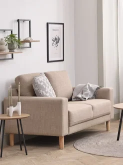 Sofa EGENSE 2-pers. sandfarvet stof/egefarve