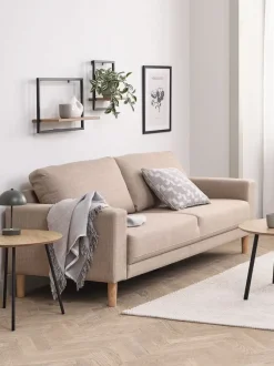 Sofa EGENSE 3-pers. sandfarvet stof/egefarve