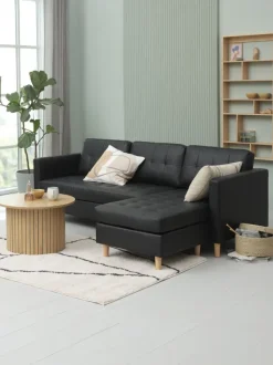 Sofa FALSLEV chaiselong sort kunstlæder