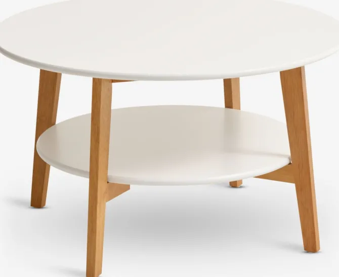 Sofabord JEGIND Ø80 m/hylde hvid/natur