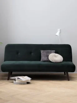 Sovesofa JUVRE mørkegrøn velour/valnød
