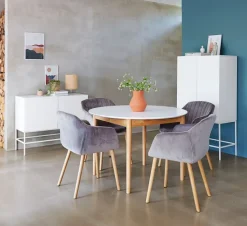 Spisebord MARSTRAND Ø110/110x200 hvid/natur