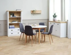 Spisebordsstol JONSTRUP asfaltfarvet stof/egefarve