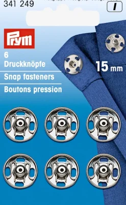 Trykknapper til påsyning sølvfarvet 15 mm