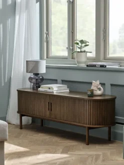 TV-bænk LYNGVIG 160cm 2 jalousilåger mørk eg