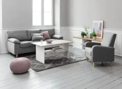 TV-bord MARKSKEL 2 låger hvid/egefarve