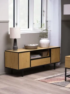TV-bord ODENSE 2 låger 1 skuffe egefarve/sort