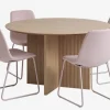 VESTERBORG Ø130 bord eg + 4 SEJLSTRUP stole lys rosa