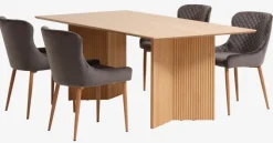VESTERBORG L200 bord eg + 4 PEBRINGE stole grå velour