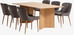 VESTERBORG L200 bord eg + 4 PEBRINGE stole grå velour