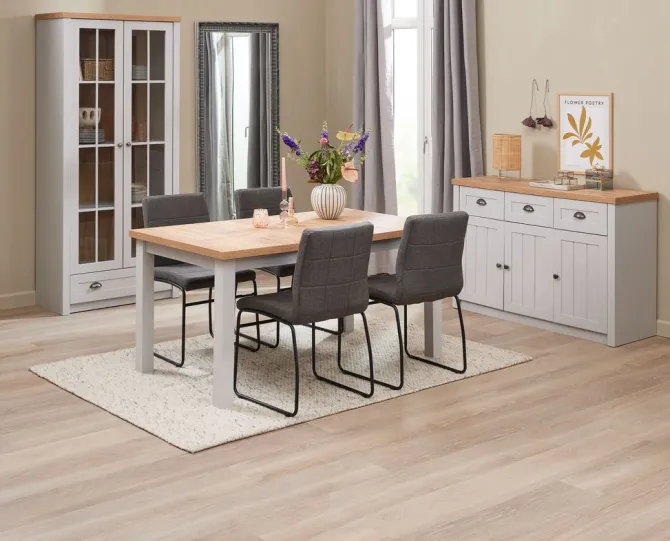 Vitrineskab MARKSKEL 2 låger lys grå/egefarve