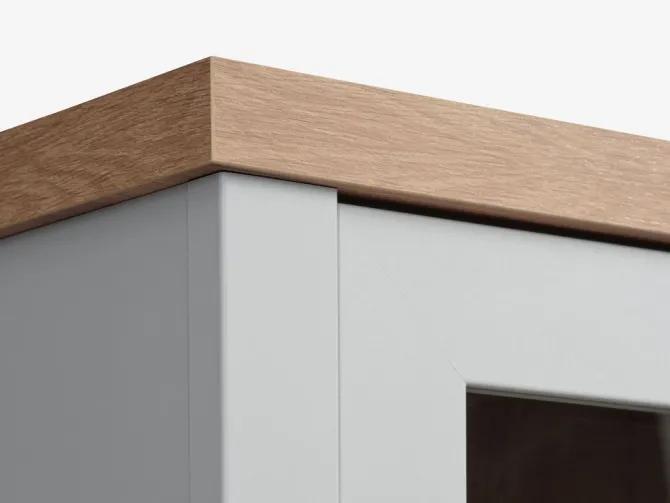 Vitrineskab MARKSKEL 2 låger lys grå/egefarve