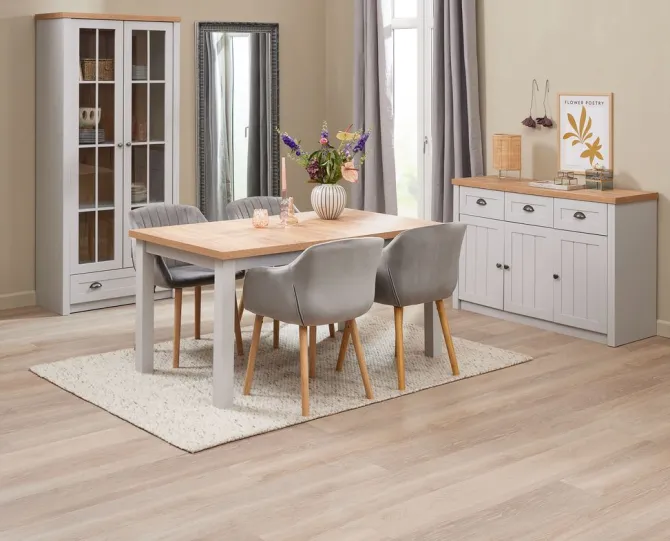 Vitrineskab MARKSKEL 2 låger lys grå/egefarve