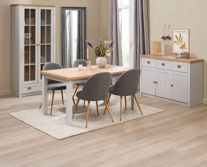 Vitrineskab MARKSKEL 2 låger lys grå/egefarve